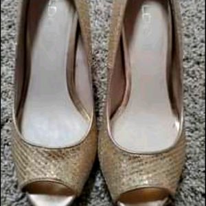 Sparkly Gold Peep-Toe Heels